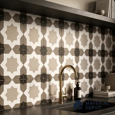 Moroccan Wall & Floor Tile TL 11114 Moorish Star 1 ft x 1 ft Ceramic Matte Finish Tile - 10 mm | Suitable For Kitchen, Bathroom, Balcony