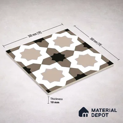 Moroccan Wall & Floor Tile TL 11114 Moorish Star 1 ft x 1 ft Ceramic Matte Finish Tile - 10 mm | Suitable For Kitchen, Bathroom, Balcony
