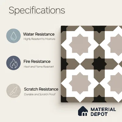 Moroccan Wall & Floor Tile TL 11114 Moorish Star 1 ft x 1 ft Ceramic Matte Finish Tile - 10 mm | Suitable For Kitchen, Bathroom, Balcony