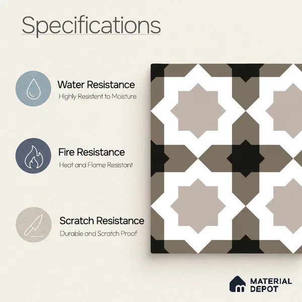 Moroccan Wall & Floor Tile TL 11114 Moorish Star 1 ft x 1 ft Ceramic Matte Finish Tile - 10 mm | Suitable For Kitchen, Bathroom, Balcony