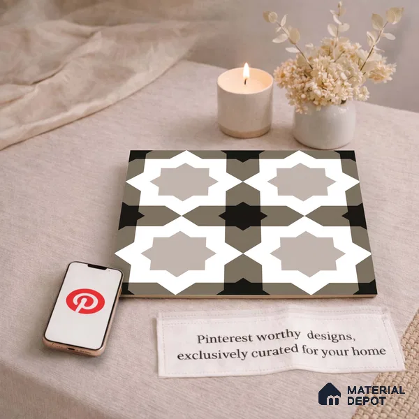 Moroccan Wall & Floor Tile TL 11114 Moorish Star 1 ft x 1 ft Ceramic Matte Finish Tile - 10 mm | Suitable For Kitchen, Bathroom, Balcony