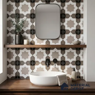 Moroccan Wall & Floor Tile TL 11114 Moorish Star 1 ft x 1 ft Ceramic Matte Finish Tile - 10 mm | Suitable For Kitchen, Bathroom, Balcony