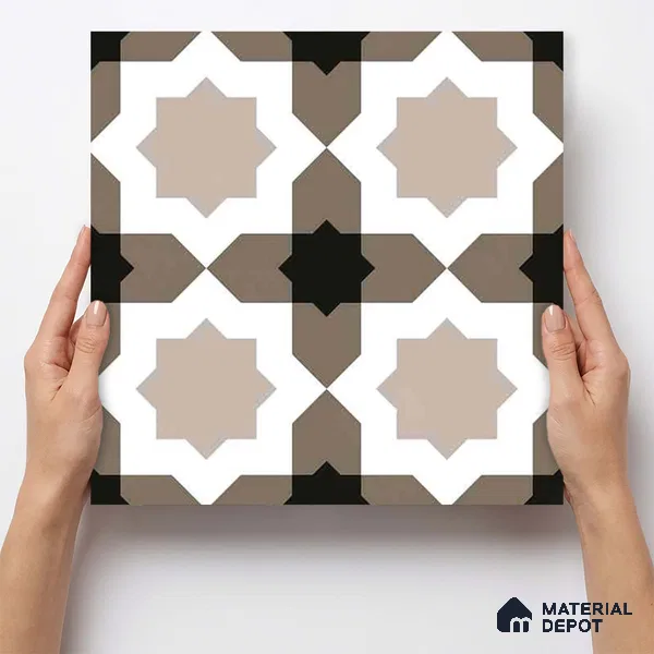 Moroccan Wall & Floor Tile TL 11114 Moorish Star 1 ft x 1 ft Ceramic Matte Finish Tile - 10 mm | Suitable For Kitchen, Bathroom, Balcony