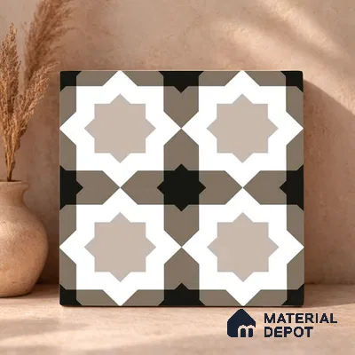 Moroccan Wall & Floor Tile TL 11114 Moorish Star 1 ft x 1 ft Ceramic Matte Finish Tile - 10 mm | Suitable For Kitchen, Bathroom, Balcony
