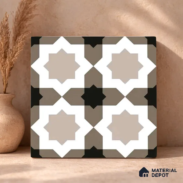 Moroccan Wall & Floor Tile TL 11114 Moorish Star 1 ft x 1 ft Ceramic Matte Finish Tile - 10 mm | Suitable For Kitchen, Bathroom, Balcony
