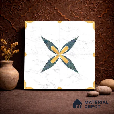 Moroccan Carving Wall & Floor Tile TL 11670 Regal Petal 1 ft x 1 ft Ceramic Carving Matte Finish Tile - 10 mm | Suitable For Bathroom, Dining Area, Kitchen