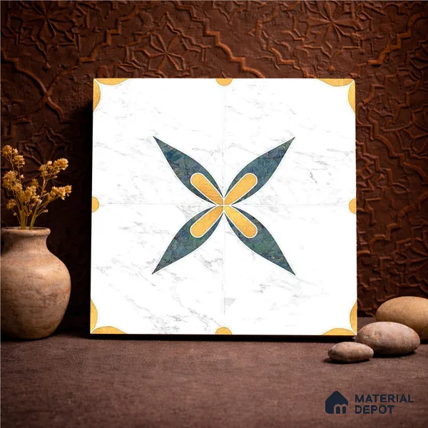 Moroccan Carving Wall & Floor Tile TL 11670 Regal Petal 1 ft x 1 ft Ceramic Carving Matte Finish Tile - 10 mm | Suitable For Bathroom, Dining Area, Kitchen