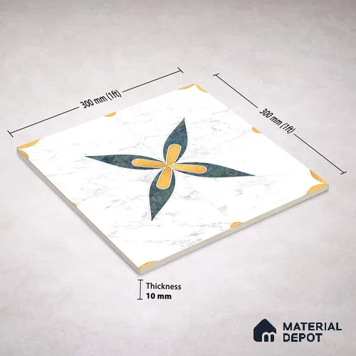 Moroccan Carving Wall & Floor Tile TL 11670 Regal Petal 1 ft x 1 ft Ceramic Carving Matte Finish Tile - 10 mm | Suitable For Bathroom, Dining Area, Kitchen