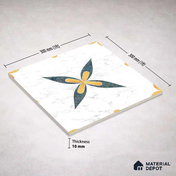 Moroccan Carving Wall & Floor Tile TL 11670 Regal Petal 1 ft x 1 ft Ceramic Carving Matte Finish Tile - 10 mm | Suitable For Bathroom, Dining Area, Kitchen