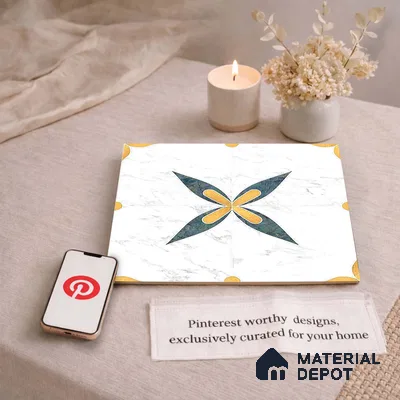 Moroccan Carving Wall & Floor Tile TL 11670 Regal Petal 1 ft x 1 ft Ceramic Carving Matte Finish Tile - 10 mm | Suitable For Bathroom, Dining Area, Kitchen
