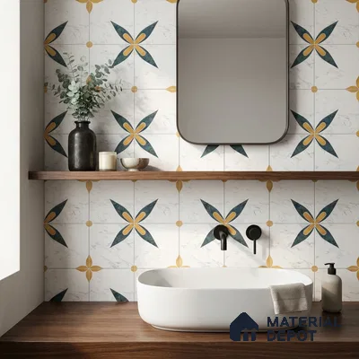 Moroccan Carving Wall & Floor Tile TL 11670 Regal Petal 1 ft x 1 ft Ceramic Carving Matte Finish Tile - 10 mm | Suitable For Bathroom, Dining Area, Kitchen