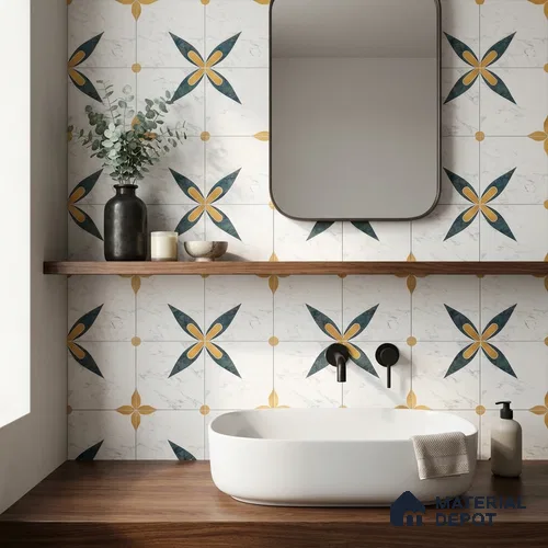 Moroccan Carving Wall & Floor Tile TL 11670 Regal Petal 1 ft x 1 ft Ceramic Carving Matte Finish Tile - 10 mm | Suitable For Bathroom, Dining Area, Kitchen