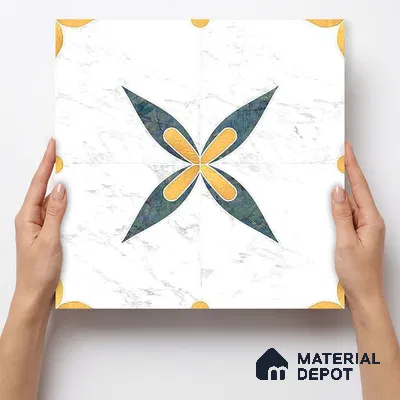 Moroccan Carving Wall & Floor Tile TL 11670 Regal Petal 1 ft x 1 ft Ceramic Carving Matte Finish Tile - 10 mm | Suitable For Bathroom, Dining Area, Kitchen