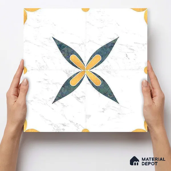 Moroccan Carving Wall & Floor Tile TL 11670 Regal Petal 1 ft x 1 ft Ceramic Carving Matte Finish Tile - 10 mm | Suitable For Bathroom, Dining Area, Kitchen