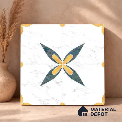 Moroccan Carving Wall & Floor Tile TL 11670 Regal Petal 1 ft x 1 ft Ceramic Carving Matte Finish Tile - 10 mm | Suitable For Bathroom, Dining Area, Kitchen