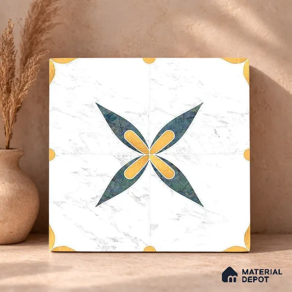 Moroccan Carving Wall & Floor Tile TL 11670 Regal Petal 1 ft x 1 ft Ceramic Carving Matte Finish Tile - 10 mm | Suitable For Bathroom, Dining Area, Kitchen