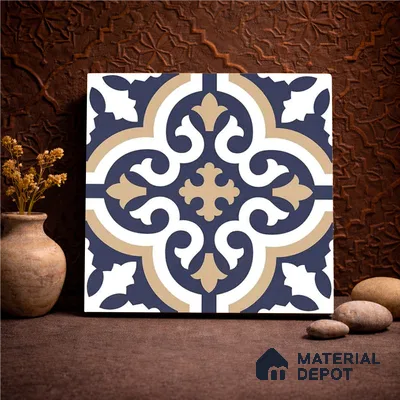 Moroccan Wall & Floor Tile TL 11104 Navy Baroque 1 ft x 1 ft Ceramic Matte Finish Tile - 10 mm | Suitable For Kitchen, Bathroom, Balcony