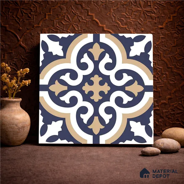 Moroccan Wall & Floor Tile TL 11104 Navy Baroque 1 ft x 1 ft Ceramic Matte Finish Tile - 10 mm | Suitable For Kitchen, Bathroom, Balcony