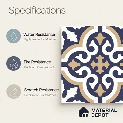 Moroccan Wall & Floor Tile TL 11104 Navy Baroque 1 ft x 1 ft Ceramic Matte Finish Tile - 10 mm | Suitable For Kitchen, Bathroom, Balcony