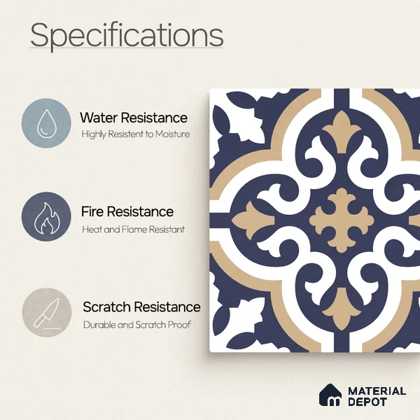 Moroccan Wall & Floor Tile TL 11104 Navy Baroque 1 ft x 1 ft Ceramic Matte Finish Tile - 10 mm | Suitable For Kitchen, Bathroom, Balcony