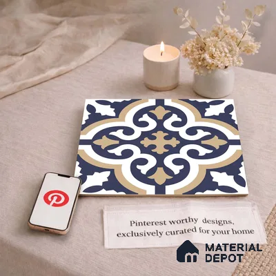Moroccan Wall & Floor Tile TL 11104 Navy Baroque 1 ft x 1 ft Ceramic Matte Finish Tile - 10 mm | Suitable For Kitchen, Bathroom, Balcony