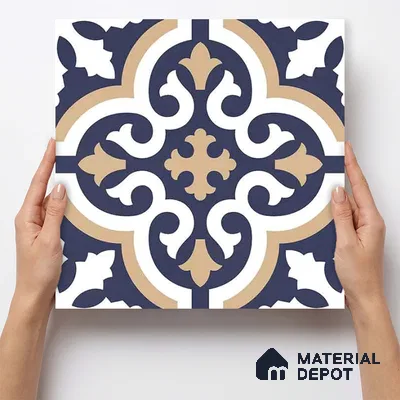 Moroccan Wall & Floor Tile TL 11104 Navy Baroque 1 ft x 1 ft Ceramic Matte Finish Tile - 10 mm | Suitable For Kitchen, Bathroom, Balcony