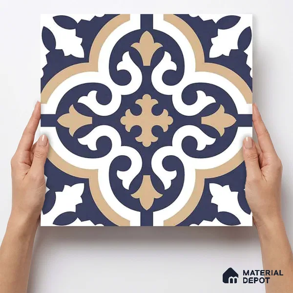 Moroccan Wall & Floor Tile TL 11104 Navy Baroque 1 ft x 1 ft Ceramic Matte Finish Tile - 10 mm | Suitable For Kitchen, Bathroom, Balcony