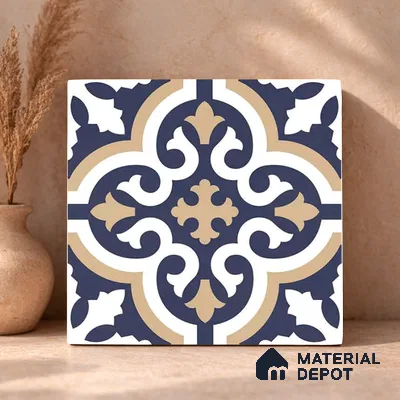 Moroccan Wall & Floor Tile TL 11104 Navy Baroque 1 ft x 1 ft Ceramic Matte Finish Tile - 10 mm | Suitable For Kitchen, Bathroom, Balcony