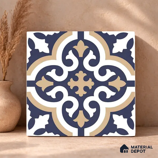 Moroccan Wall & Floor Tile TL 11104 Navy Baroque 1 ft x 1 ft Ceramic Matte Finish Tile - 10 mm | Suitable For Kitchen, Bathroom, Balcony