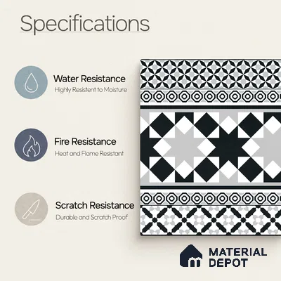 Moroccan Wall & Floor Carpet Border Tile TL 11153 Monochrome Majlis 1 ft x 1 ft Ceramic Matte Finish Tile - 10 mm | Suitable For Living Room, Kitchen, Dining Area
