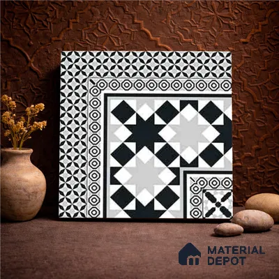 Moroccan Wall & Floor Carpet Corner Tile TL 11154 Monochrome Kasbah 1 ft x 1 ft Ceramic Matte Finish Tile - 10 mm | Suitable For Living Room, Kitchen, Dining Area