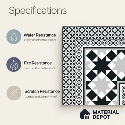 Moroccan Wall & Floor Carpet Corner Tile TL 11154 Monochrome Kasbah 1 ft x 1 ft Ceramic Matte Finish Tile - 10 mm | Suitable For Living Room, Kitchen, Dining Area