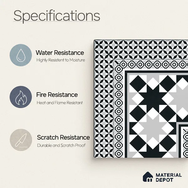 Moroccan Wall & Floor Carpet Corner Tile TL 11154 Monochrome Kasbah 1 ft x 1 ft Ceramic Matte Finish Tile - 10 mm | Suitable For Living Room, Kitchen, Dining Area