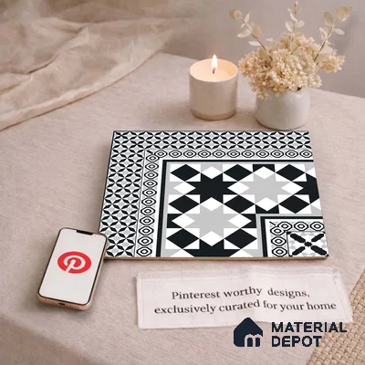 Moroccan Wall & Floor Carpet Corner Tile TL 11154 Monochrome Kasbah 1 ft x 1 ft Ceramic Matte Finish Tile - 10 mm | Suitable For Living Room, Kitchen, Dining Area