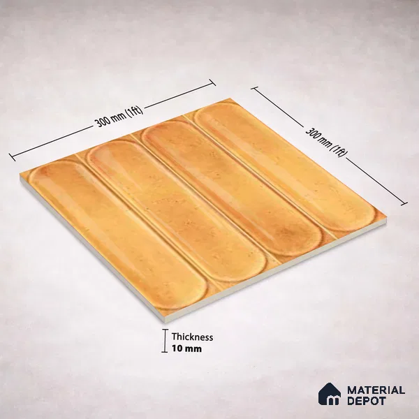 Faux Subway Wall Tile TL 11330 Amber Pillar 1 ft x 1 ft Ceramic Glossy Finish Tile - 10 mm | Suitable For Bathroom, Dining Area, Kitchen Backsplash