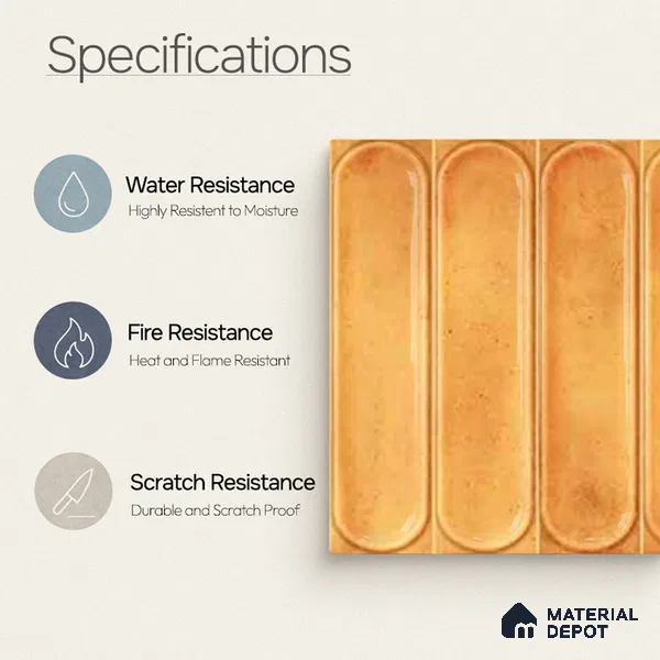 Faux Subway Wall Tile TL 11330 Amber Pillar 1 ft x 1 ft Ceramic Glossy Finish Tile - 10 mm | Suitable For Bathroom, Dining Area, Kitchen Backsplash
