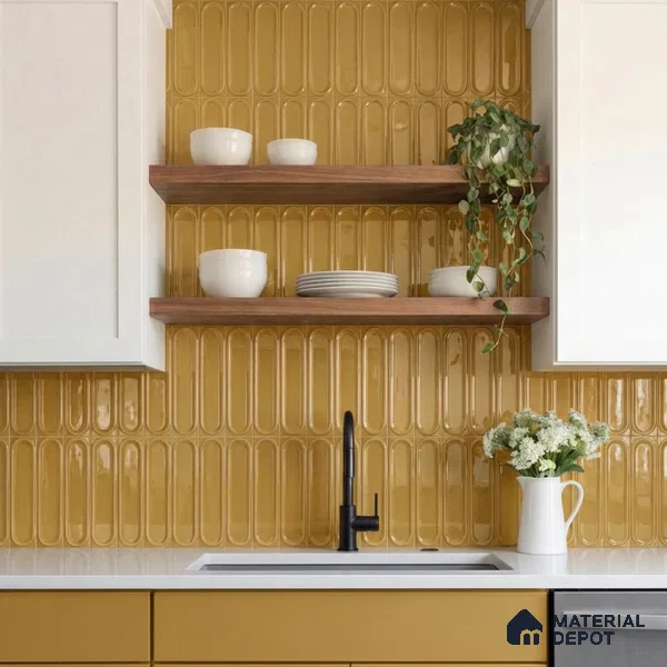 Faux Subway Wall Tile TL 11331 Golden Arcade 1 ft x 1 ft Ceramic Glossy Finish Tile - 10 mm | Suitable For Bathroom, Dining Area, Kitchen Backsplash