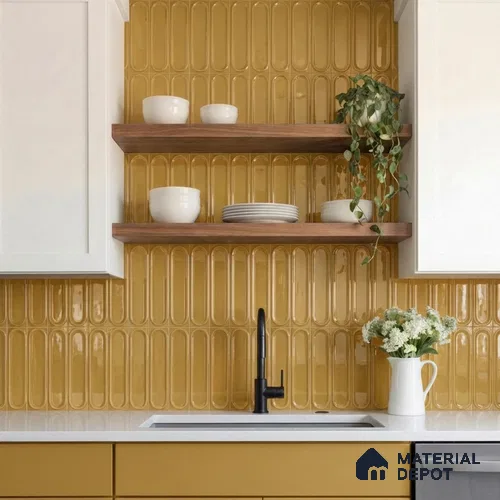 Faux Subway Wall Tile TL 11331 Golden Arcade 1 ft x 1 ft Ceramic Glossy Finish Tile - 10 mm | Suitable For Bathroom, Balcony & Kitchen Backsplash