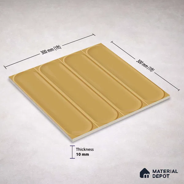 Faux Subway Wall Tile TL 11331 Golden Arcade 1 ft x 1 ft Ceramic Glossy Finish Tile - 10 mm | Suitable For Bathroom, Dining Area, Kitchen Backsplash