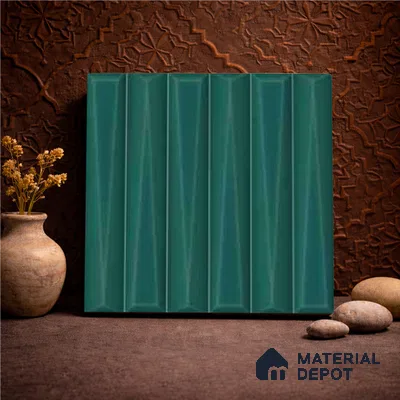 Faux Subway Wall Tile TL 11342 Teal Prism 1 ft x 1 ft Ceramic Glossy Finish Tile - 10 mm | Suitable For Bathroom, Dining Area, Kitchen Backsplash