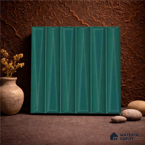 Faux Subway Wall Tile TL 11342 Teal Prism 1 ft x 1 ft Ceramic Glossy Finish Tile - 10 mm | Suitable For Bathroom, Dining Area, Kitchen Backsplash