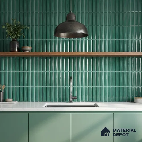 Faux Subway Wall Tile TL 11342 Teal Prism 1 ft x 1 ft Ceramic Glossy Finish Tile - 10 mm | Suitable For Bathroom, Balcony & Kitchen Backsplash