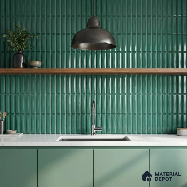 Faux Subway Wall Tile TL 11342 Teal Prism 1 ft x 1 ft Ceramic Glossy Finish Tile - 10 mm | Suitable For Bathroom, Dining Area, Kitchen Backsplash