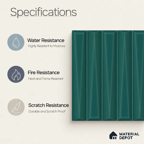 Faux Subway Wall Tile TL 11342 Teal Prism 1 ft x 1 ft Ceramic Glossy Finish Tile - 10 mm | Suitable For Bathroom, Dining Area, Kitchen Backsplash