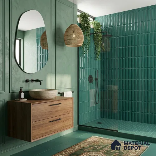 Faux Subway Wall Tile TL 11342 Teal Prism 1 ft x 1 ft Ceramic Glossy Finish Tile - 10 mm | Suitable For Bathroom, Dining Area, Kitchen Backsplash