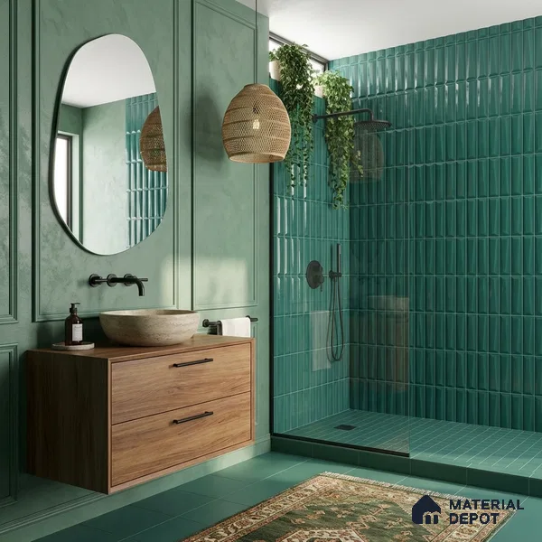Faux Subway Wall Tile TL 11342 Teal Prism 1 ft x 1 ft Ceramic Glossy Finish Tile - 10 mm | Suitable For Bathroom, Dining Area, Kitchen Backsplash