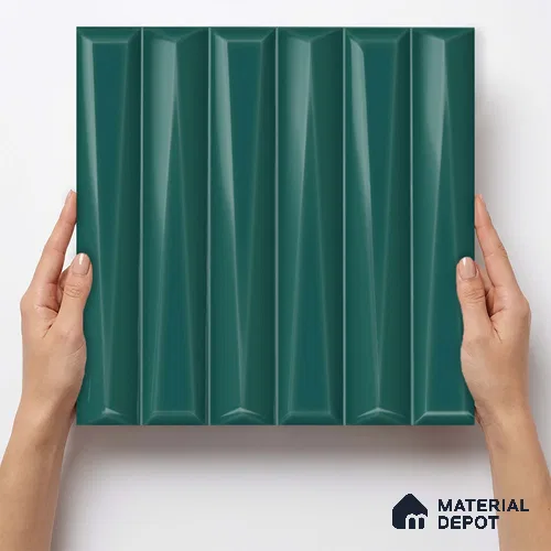 Faux Subway Wall Tile TL 11342 Teal Prism 1 ft x 1 ft Ceramic Glossy Finish Tile - 10 mm | Suitable For Bathroom, Balcony & Kitchen Backsplash