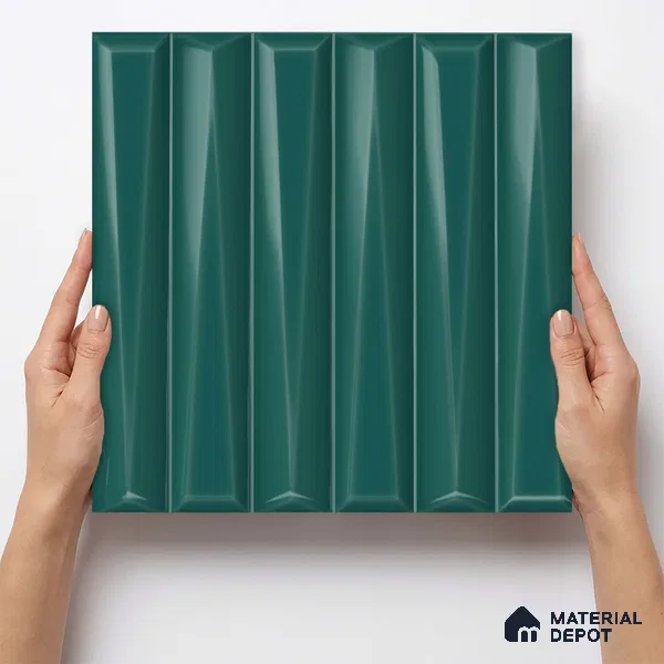 Faux Subway Wall Tile TL 11342 Teal Prism 1 ft x 1 ft Ceramic Glossy Finish Tile - 10 mm | Suitable For Bathroom, Dining Area, Kitchen Backsplash