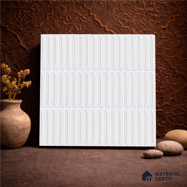 Faux Kitkat Subway Wall Tile TL 11306 Prism Arrow 1 ft x 1 ft Ceramic Glossy Finish Tile - 10 mm | Suitable For Bathroom, Dining Area, Kitchen Backsplash