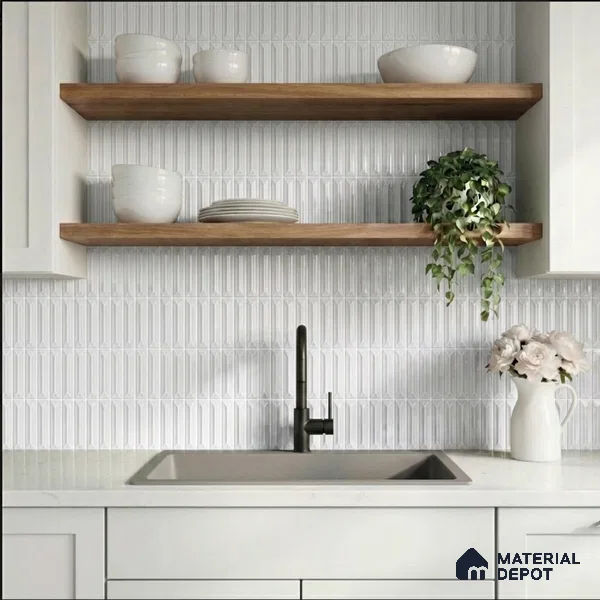 Faux Kitkat Subway Wall Tile TL 11306 Prism Arrow 1 ft x 1 ft Ceramic Glossy Finish Tile - 10 mm | Suitable For Bathroom, Dining Area, Kitchen Backsplash